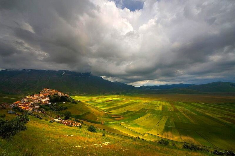 Village in a green valley