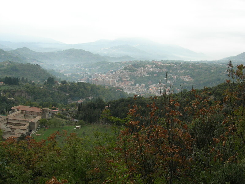 village in a misty valley