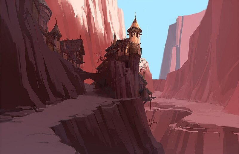 village in a red canyon