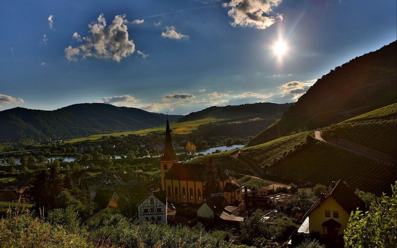 village in a river valley