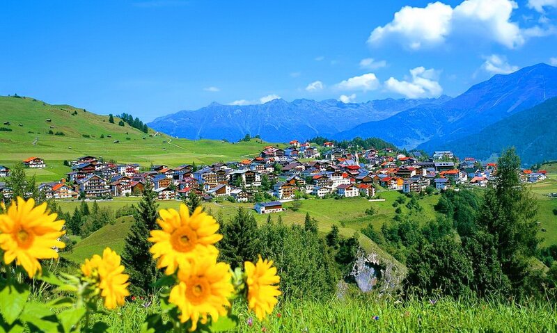 Village in Alpine Valley — Blue, Serene, Summer