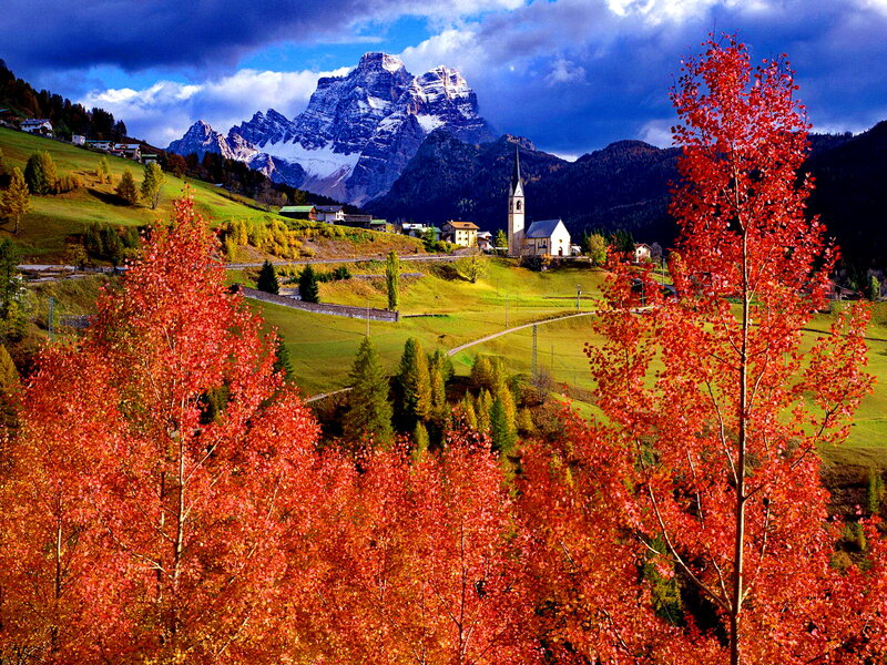 Village in Alpine Valley — Red, Dramatic
