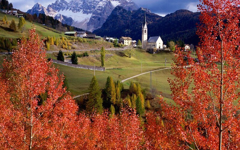 Village in Alpine Valley — Red, Serene