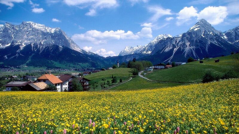 Village in Alpine Valley — Yellow, Serene