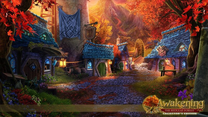 Village in Autumn Forest — Red