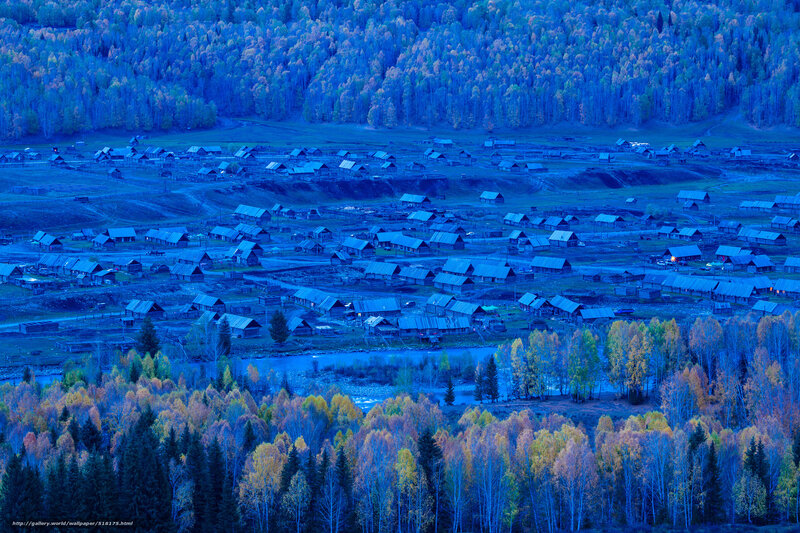 village in autumn forest