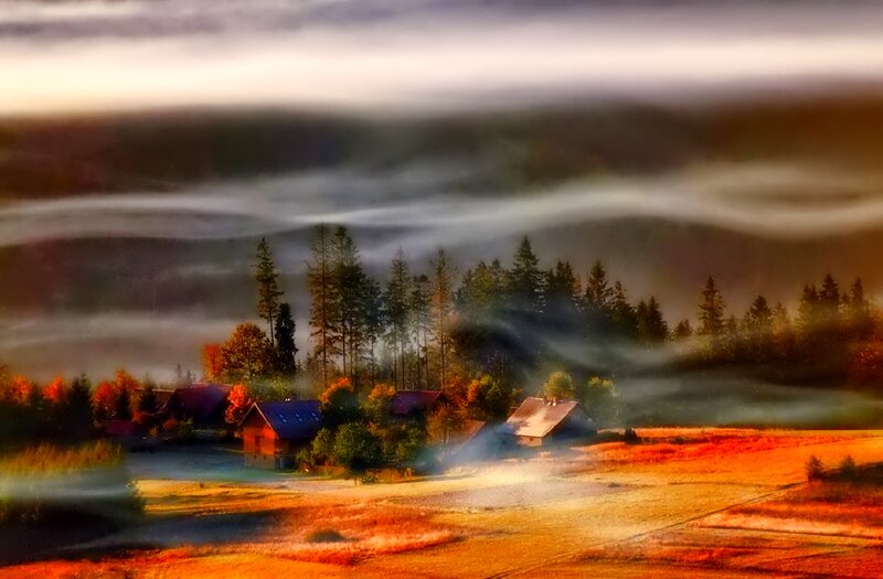 Village in Autumn Mist