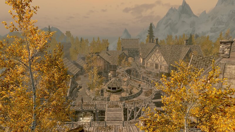 village in autumn mountains