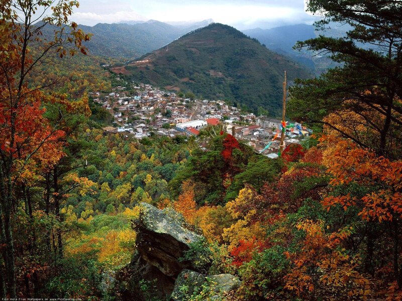 village in autumn mountains