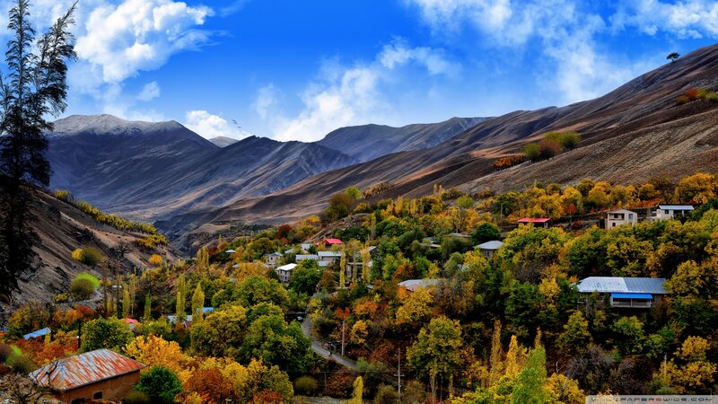 Village in Autumn Valley — Blue