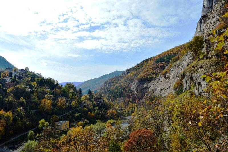 Village in Autumn Valley — Green, Serene, Photograph