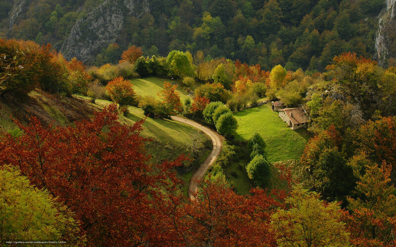 Village in Autumn Valley — Red, Serene