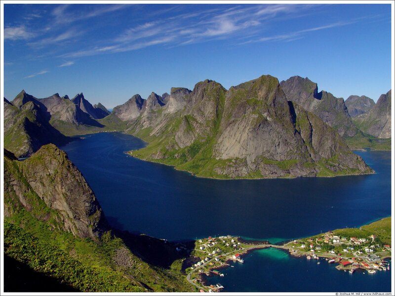 Village in Fjord Landscape — Blue, Serene, Afternoon