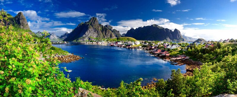 Village in Fjord Landscape