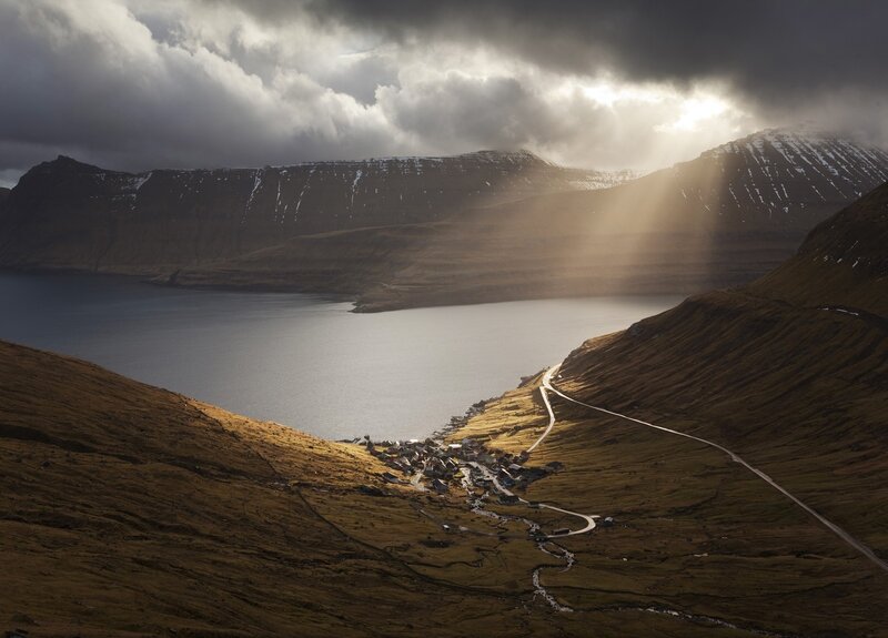 Village in Fjord Valley — Brown