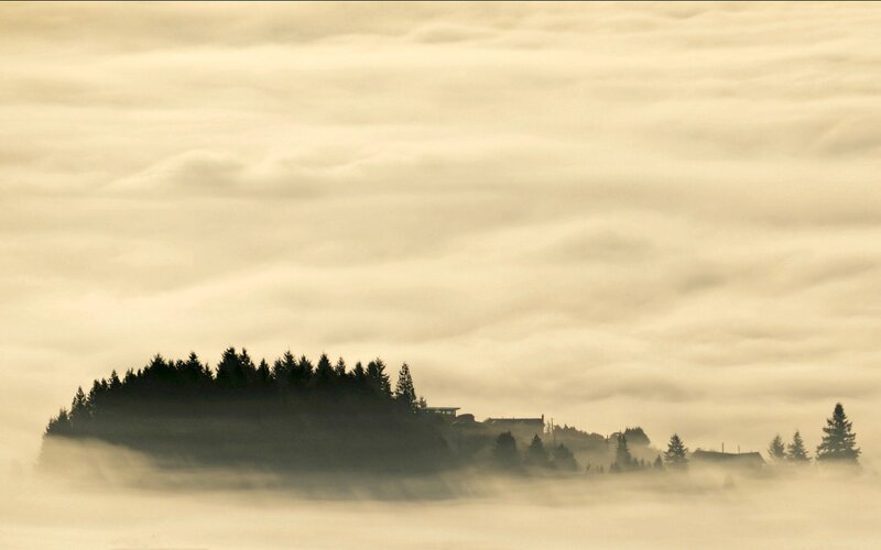 Village in Fog — Beige