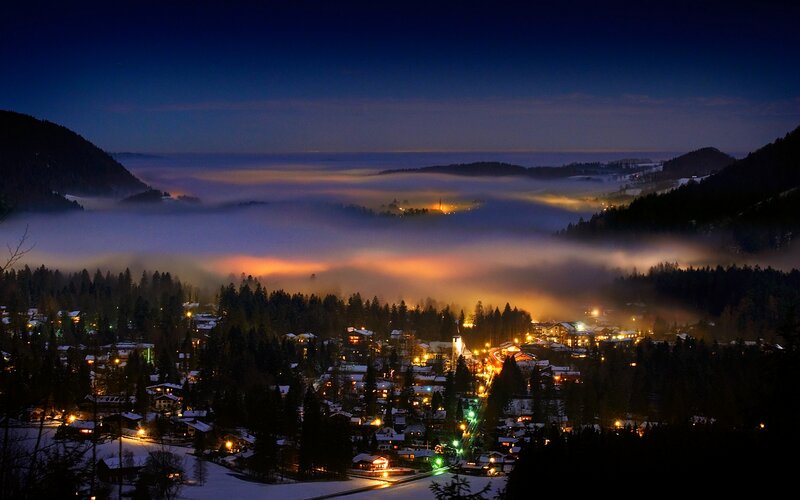 Village in Foggy Valley — Blue