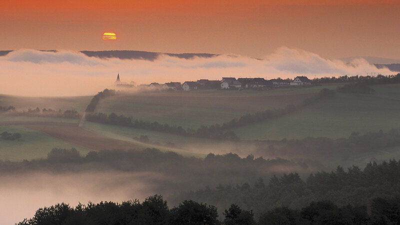 Village in Foggy Valley — Orange