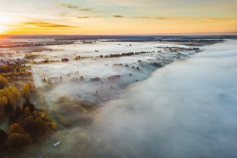 Village in Foggy Valley — White