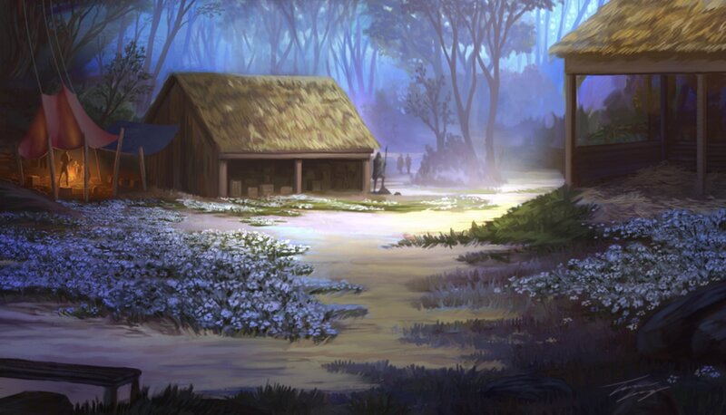 Village in Forest Clearing