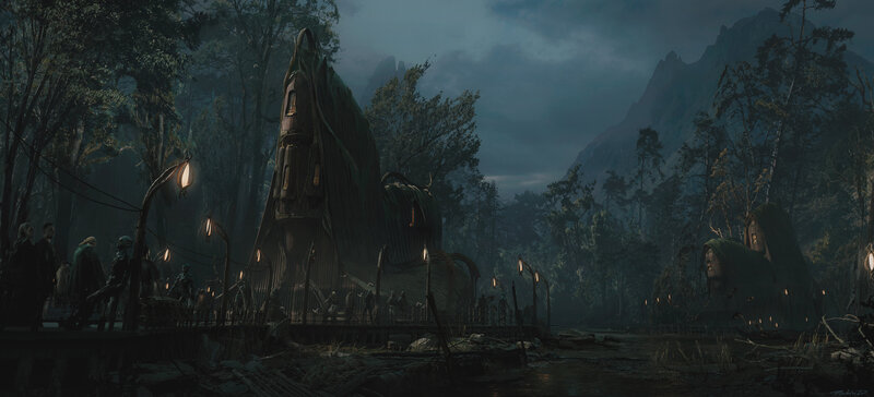 Village in Forest — Green, Dark