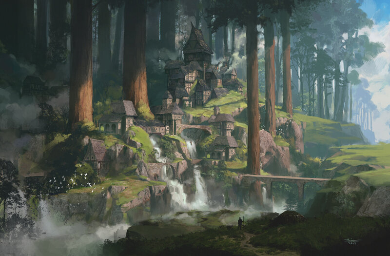 Village in Forest — Green, Serene, Morning