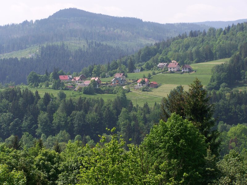 village in forested hills