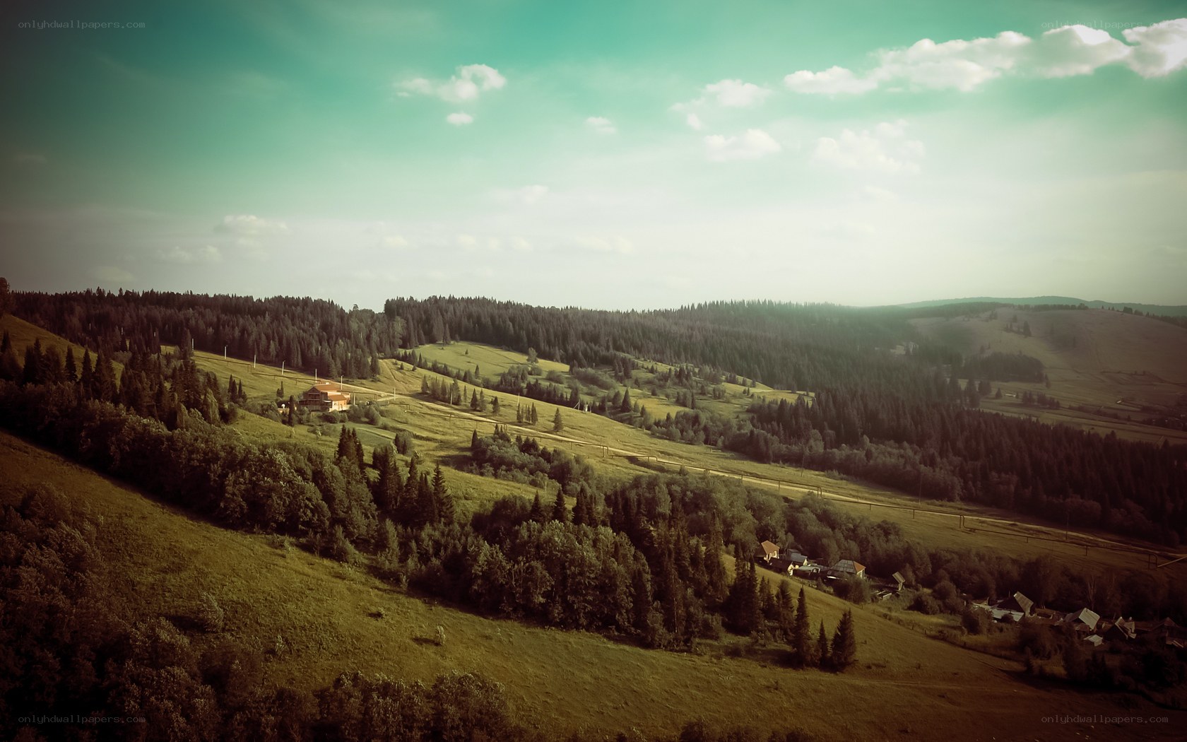 village in forested hills
