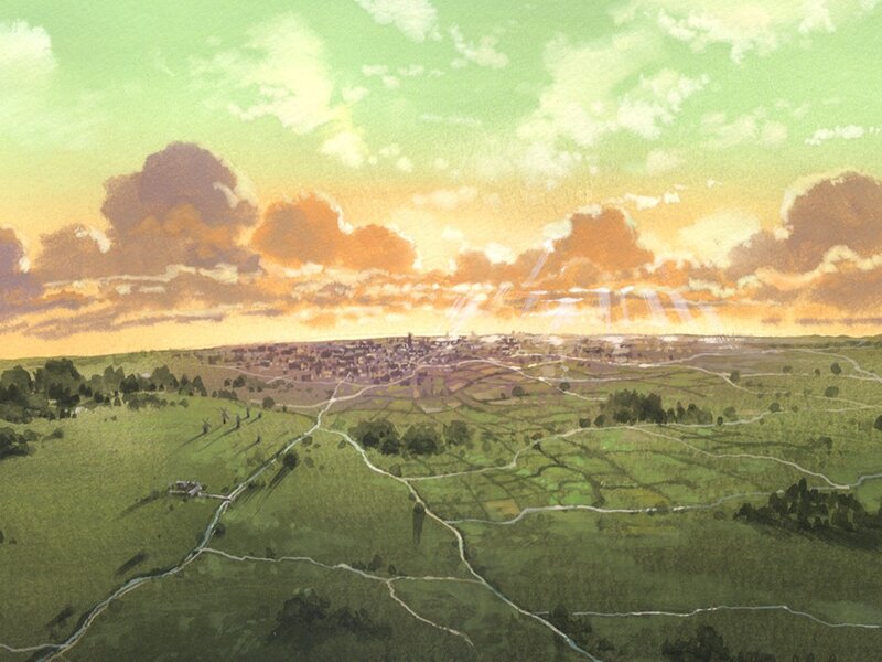 Village in Green Fields — Serene