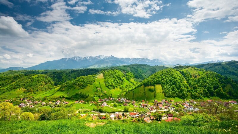 Village in green hills