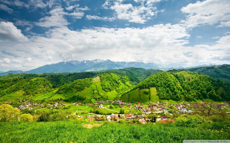 Village in Green Hills — Serene, Spring