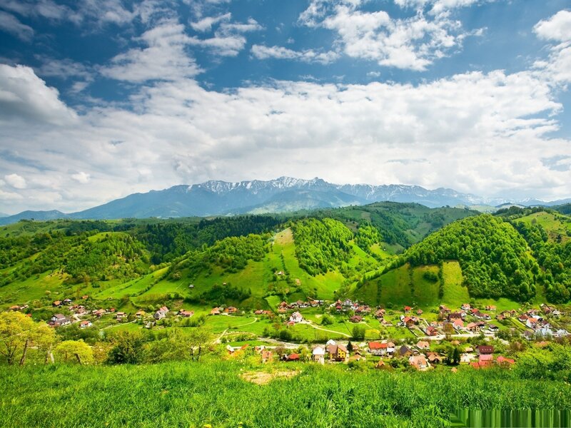 Village in Green Hills — Serene, Summer