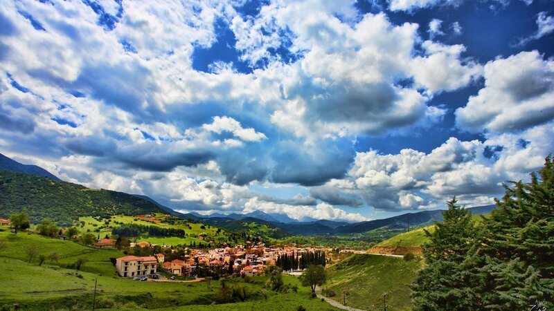 Village in Green Valley — Dramatic, Afternoon