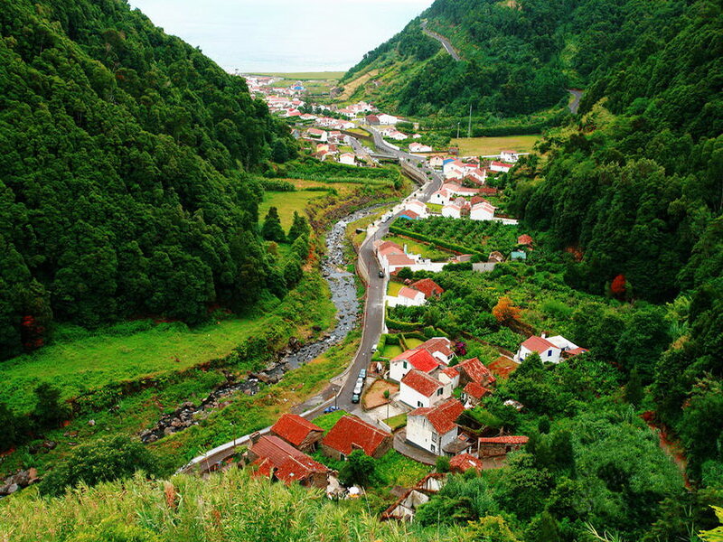Village in Green Valley — Serene, Afternoon, Photograph, River