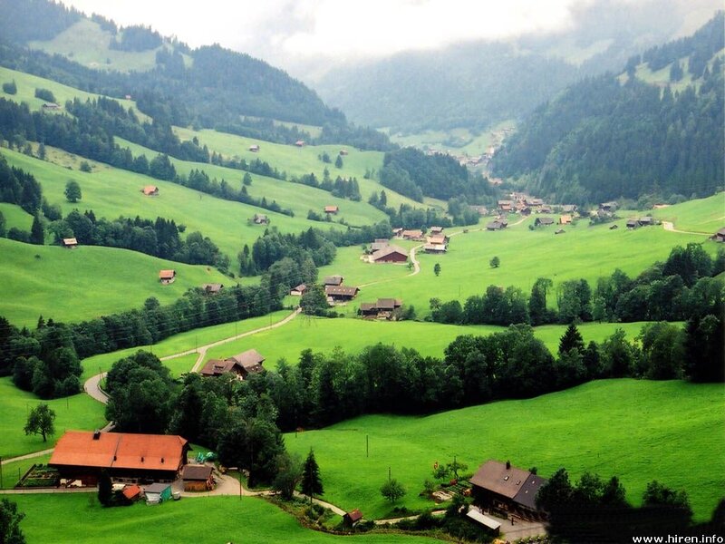 Village in Green Valley — Serene, Morning, Photograph