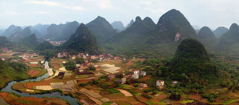 Village in Karst Landscape — Green