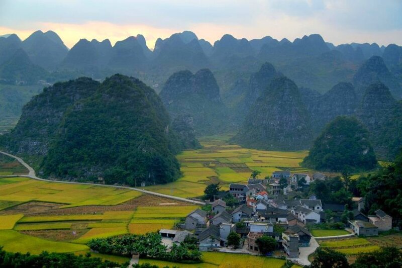 village in karst landscape