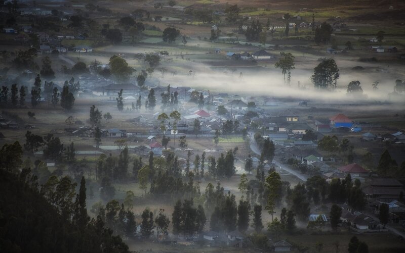 Village in Misty Valley — Gray