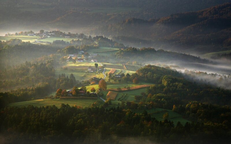 Village in Misty Valley — Green