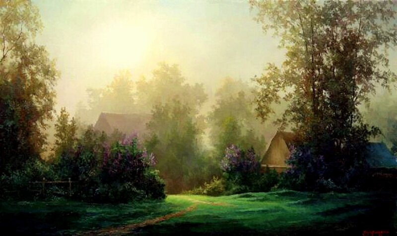 Village in Morning Mist