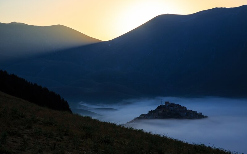 Village in Mountain Fog
