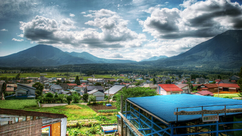 Village in Mountain Valley — Blue, Dramatic, Afternoon