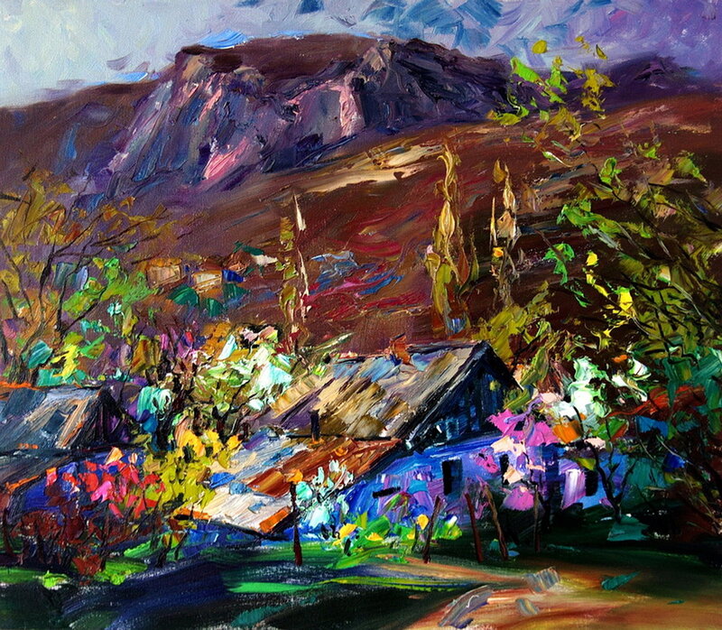 Village in Mountain Valley — Blue, Dramatic, Sunset