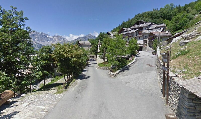 Village in Mountain Valley — Blue, Serene, Afternoon, Photograph