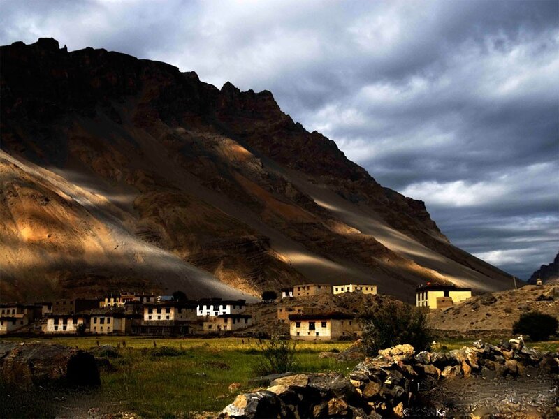 Village in Mountain Valley — Brown, Dramatic, Afternoon, Photograph, Buildings