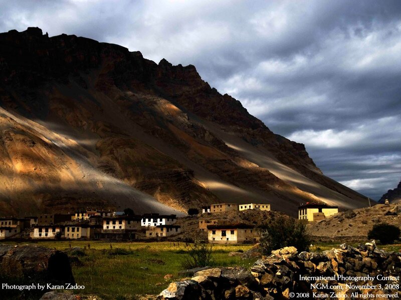Village in Mountain Valley — Brown, Dramatic, Afternoon, Photograph