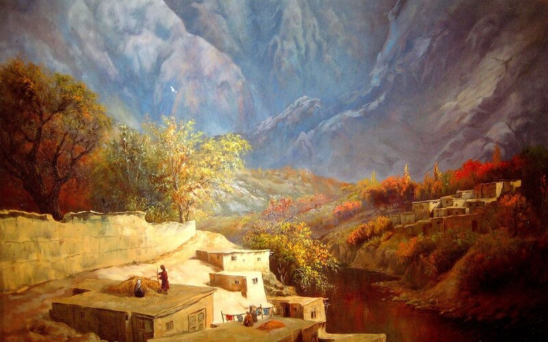 Village in Mountain Valley — Brown, Dramatic, Autumn