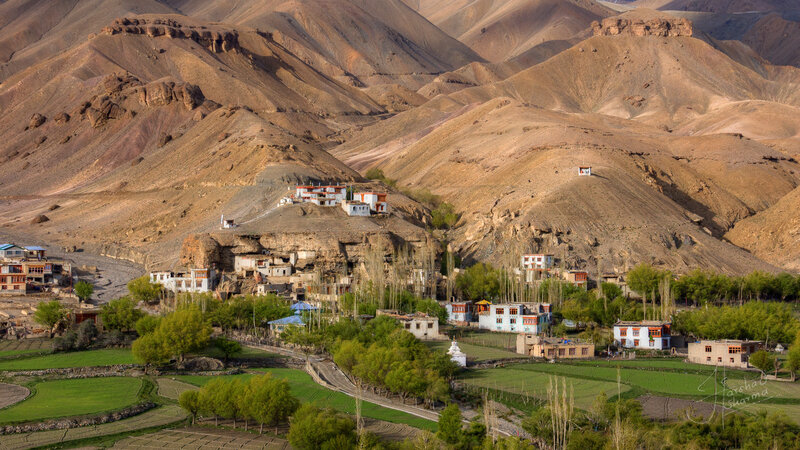 Village in Mountain Valley — Brown, Serene, Afternoon, Photograph