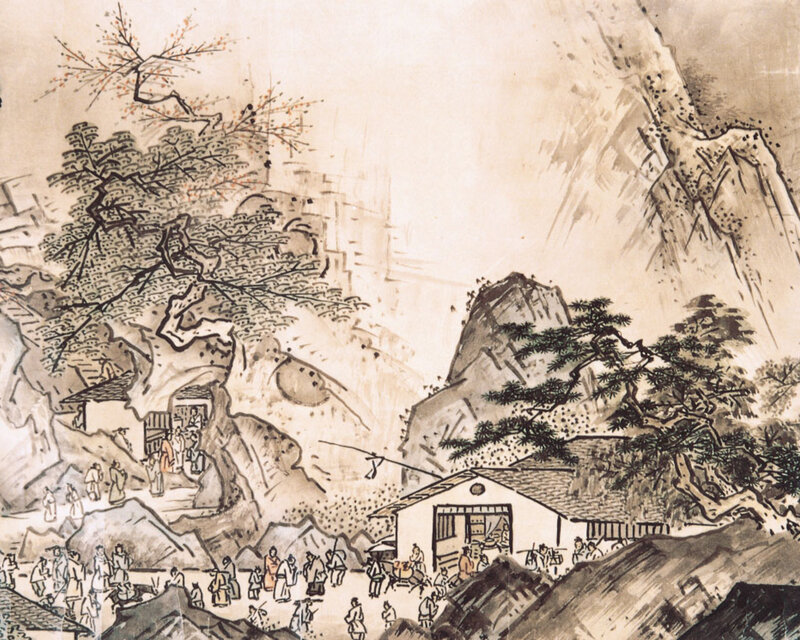 Village in Mountain Valley — Brown, Serene