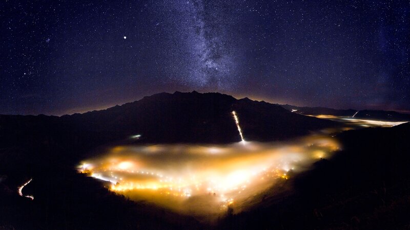 Village in Mountain Valley — Dark Blue